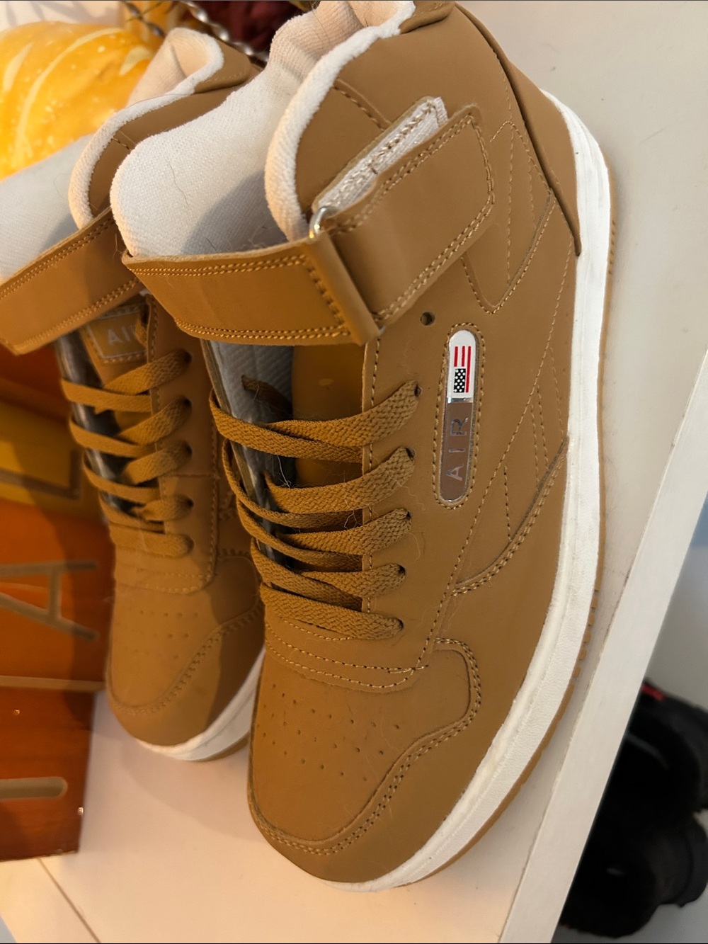 Women's Tan High-Top Sneaker with Strap